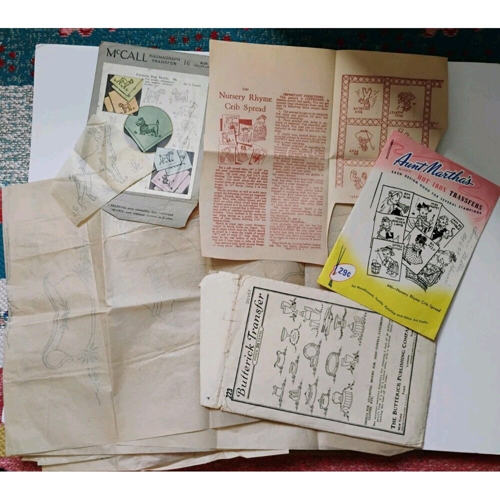 Vtg Embroidery Iron On Transfer Pattern Lot Aunt Martha Nursery Butterick McCall